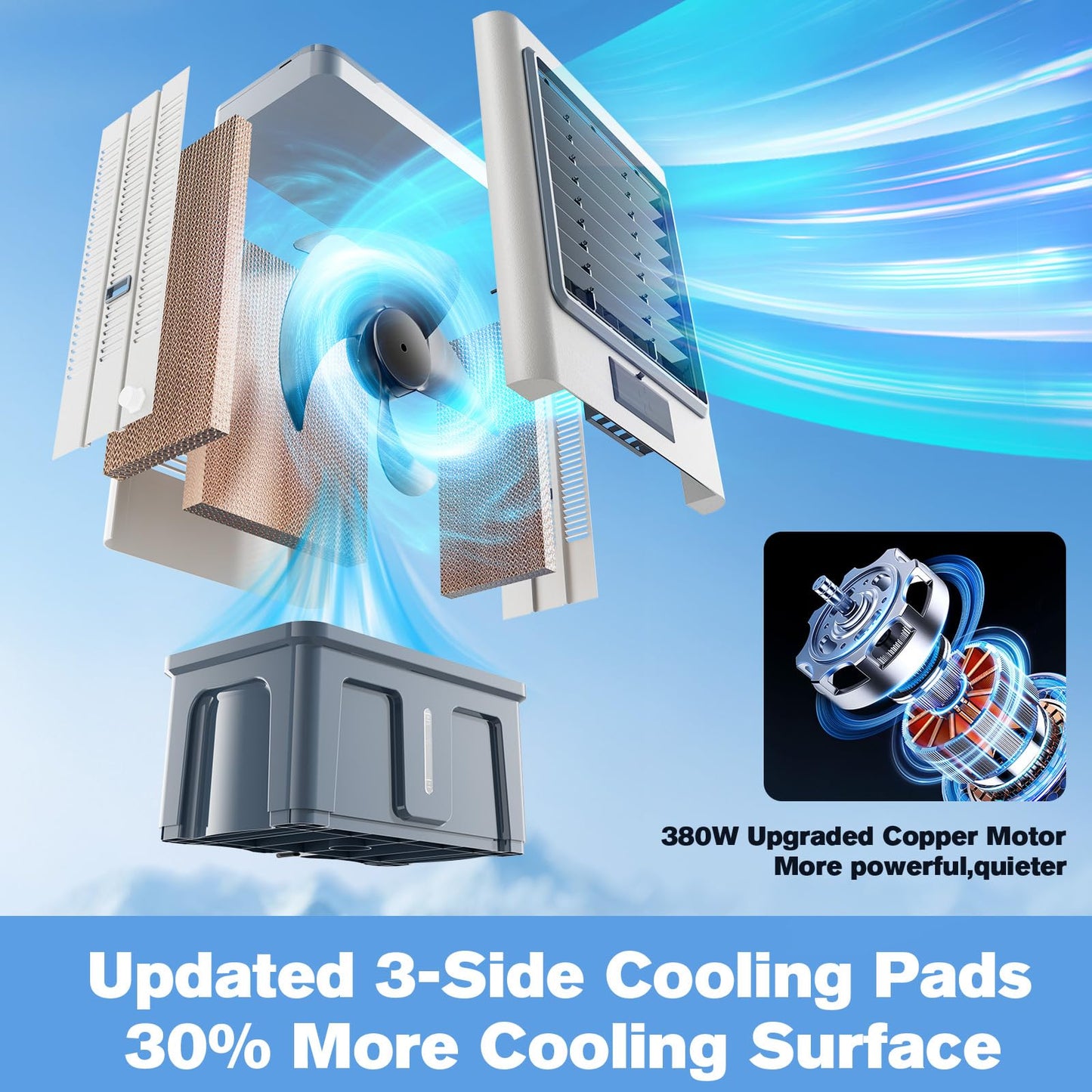 Auertech 48" 6500CFM Swamp Cooler Outdoor, 19 Gal Large Swamp Cooler Air Conditioner with 120°Oscillation, 3 Speed, 8 Ice Pack, Metal Frame Portable Evaporative Air Cooler for Garage, Warehouse