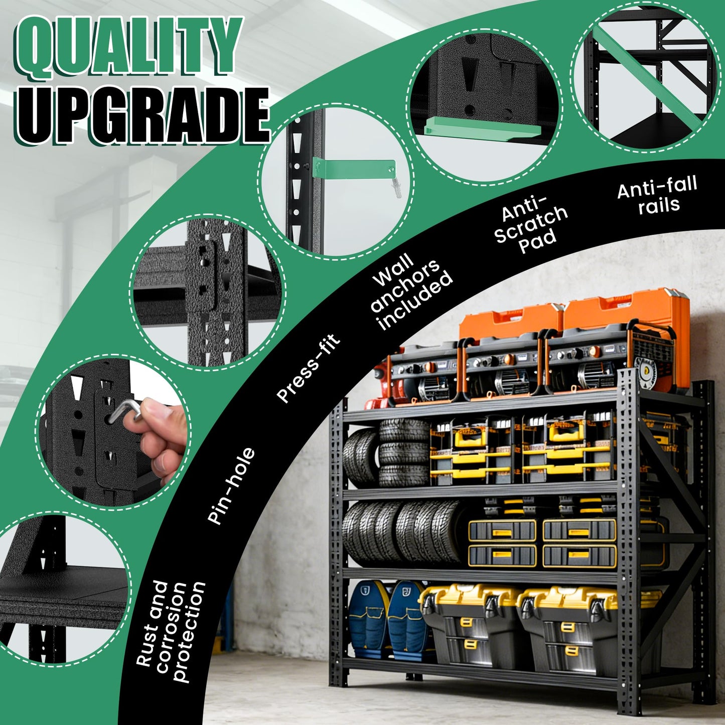 VIYET 4-Tier Heavy Duty Garage Shelving,Industrial Shelving for Low Ceilings,Garage Storage Racks Heavy Duty Steel Shelves,Compact Metal Rack for Basements,Garages with Ductwork,Apartments