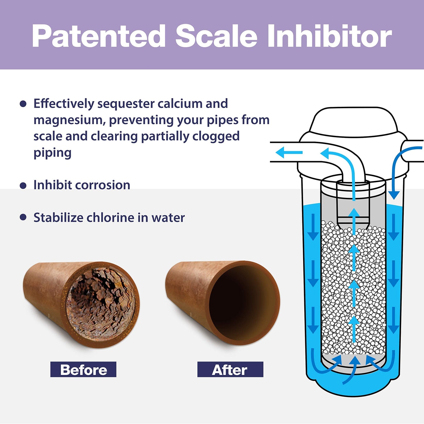 iSpring Whole House Water Filter,20" x 4.5", Reduces Scale Water Filters, Whole House Water Filtration System, Filter Made in the USA, Model:WDS150K, Blue