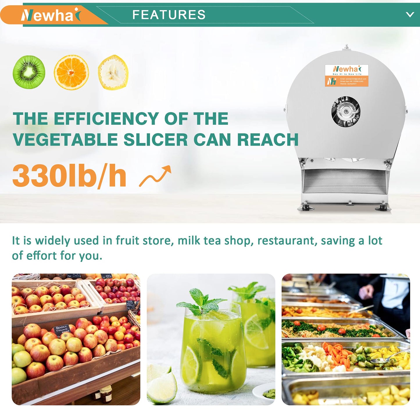 Newhai 0-10mm Commercial Onion Slicer Potato Chips Sweet Potato Tomato Slicing Machine Electric Cabbage Shredder Machine Vegetable Fruit Processor 0-0.4’’ Stainless Steel