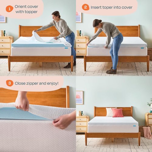 Linenspa Gel Infused Memory Foam Mattress Topper - 3 Inch Ventilated & Washable Cover | Full XL