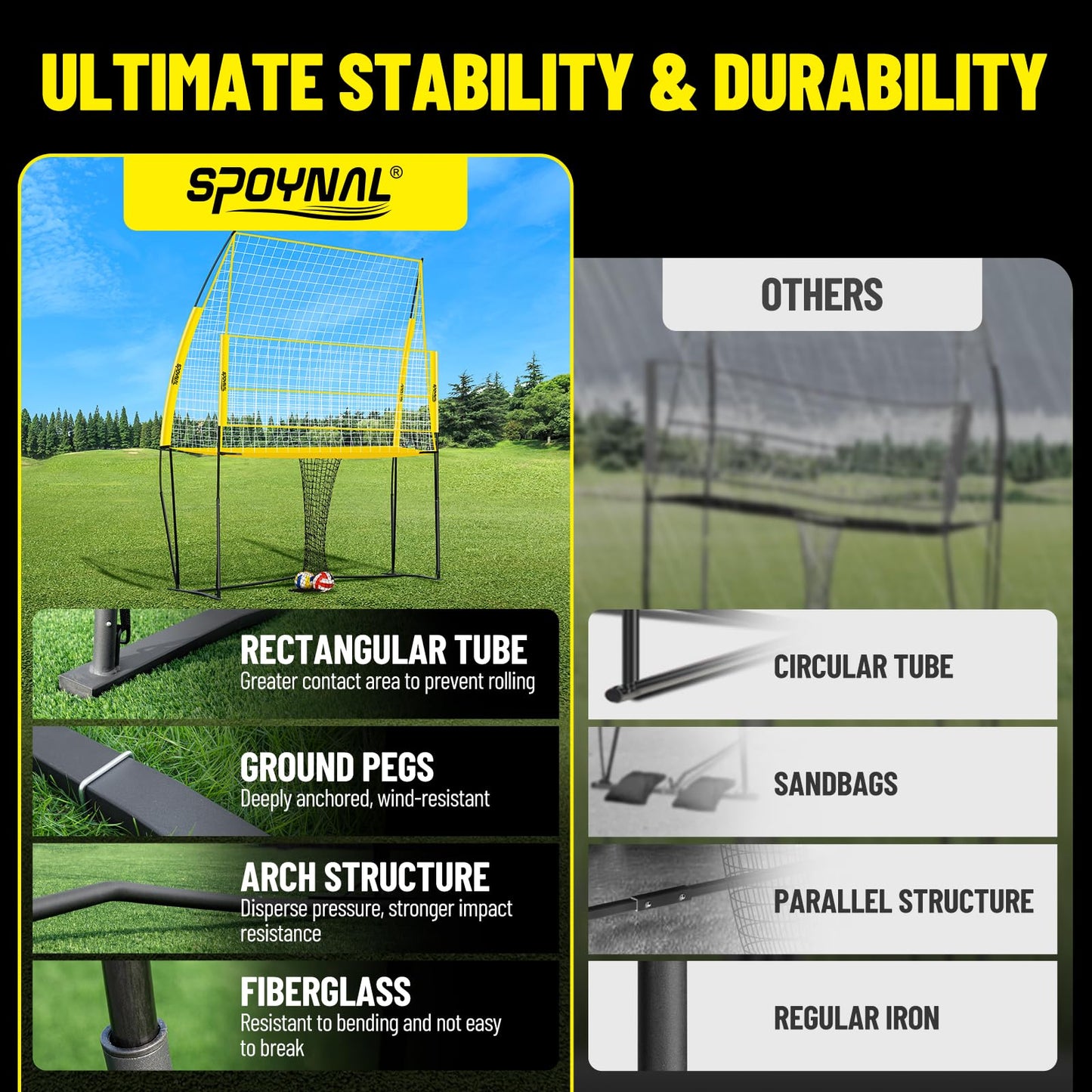 Volleyball Training Equipment, Adjustable Height Volleyball Net for Backyard Training - Portable Outdoor Volleyball Set with Durable Net & Tool-Free Setup for Serving, Hitting, and Spiking Practice