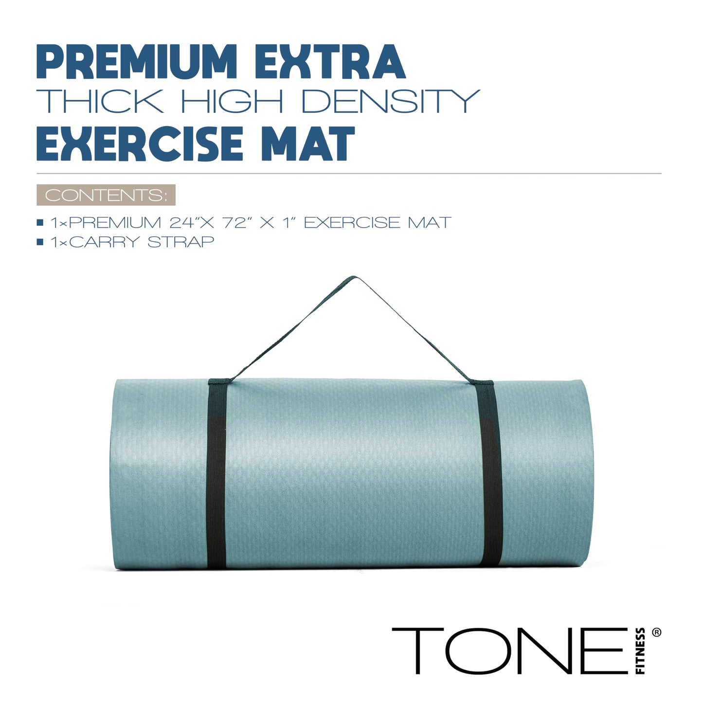 Tone Fitness Premium Extra Thick 1-Inch High Density Exercise Mat with Carry Strap – Non-Slip Workout, Pilates, and Yoga Mat for Home Gym - Color Teal - Diamond Pattern