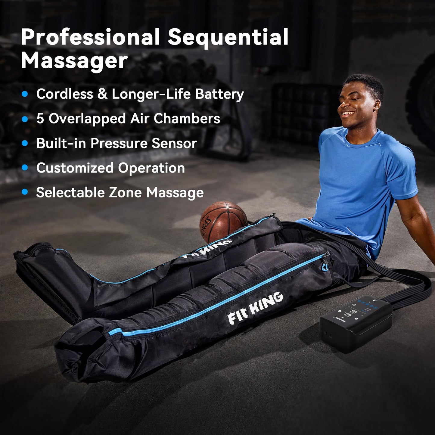 FIT KING Air Compression Recovery System, Rechargeable Leg Massager with 5 Chambers, Customized Zone Massage Optional, FSA-HSA (Medium)