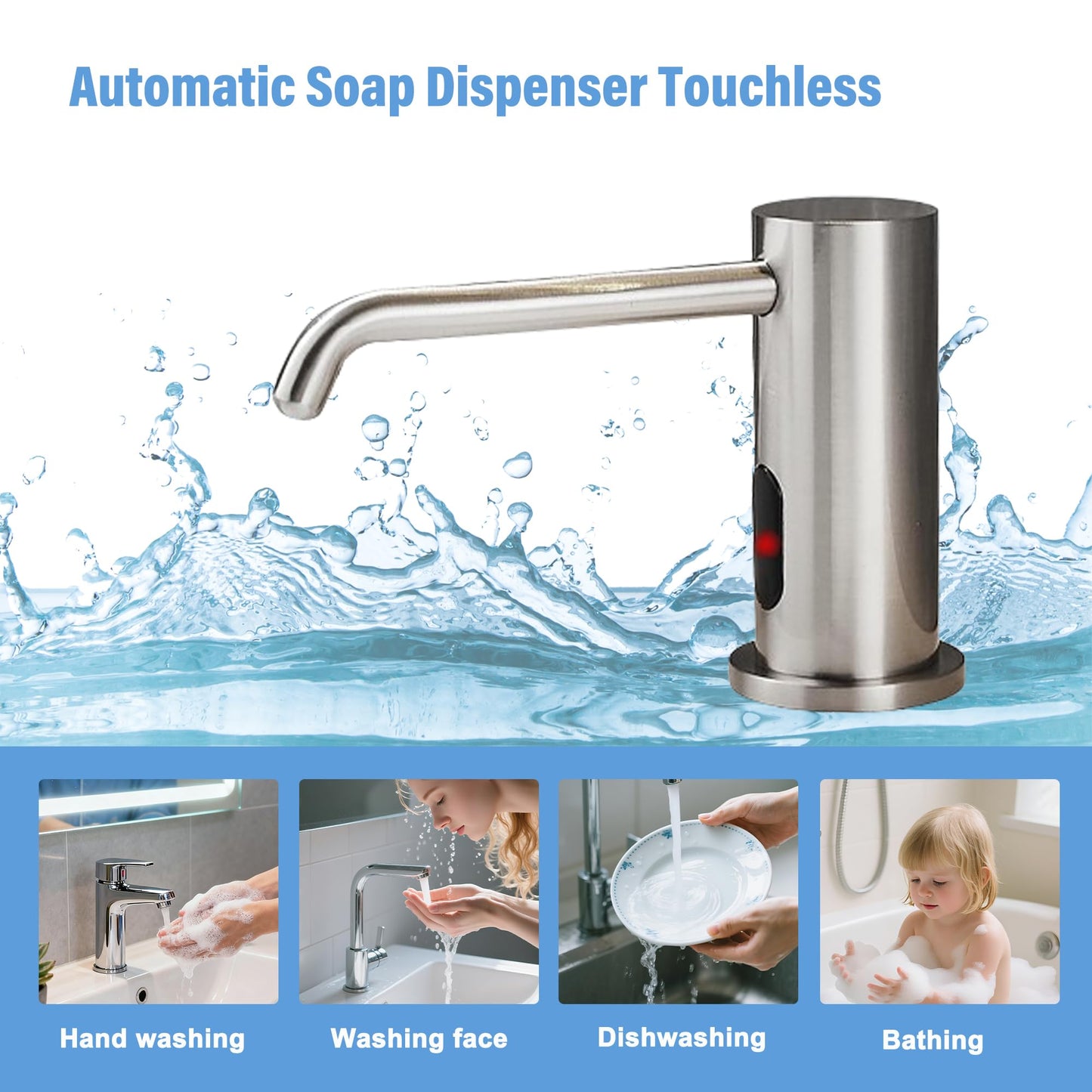 Automatic Soap Dispenser Touchless for Kitchen Bathroom Sink Built in Electric Soap Dispenser Infrared Sensors Liquid Commercial Dispenser with Bottle and Pump 33.81oz/1000ml (Brushed Nickel)