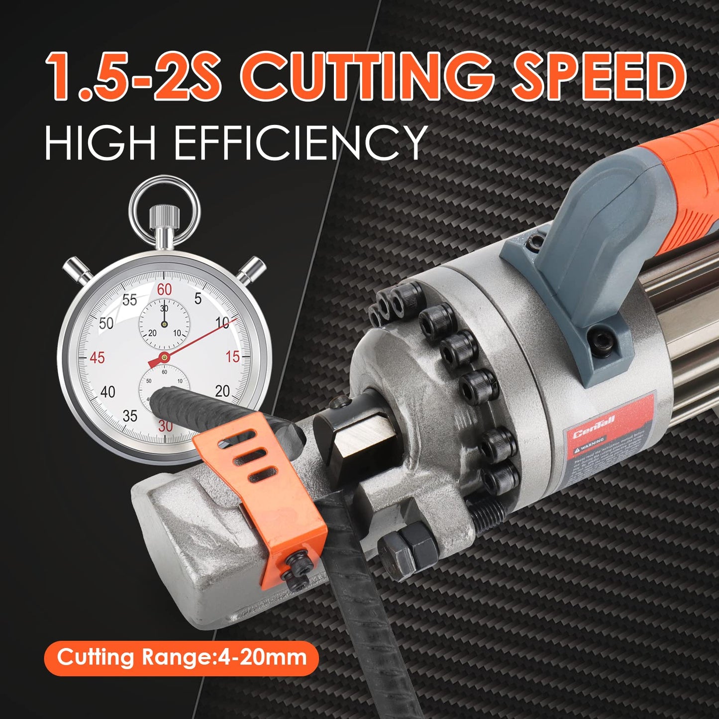 CENTALL 3/4" Electric Hydraulic Rebar Cutter, 1.5-2S Cutting Speed, Portable, Cuts 4-20mm #6 Rebar, 1050w, 120v/60hz. (Grey+Orange)