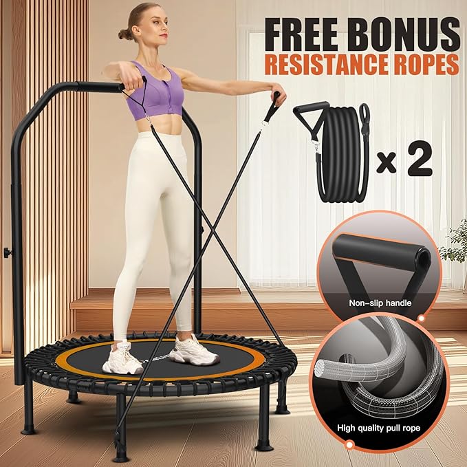 Bungee Rebounder Trampoline,ANCHEER 40" Foldable Fitness Trampoline with 4-Level Adjustable Handlebar, 450LBS Capacity, Resistance Ropes&Upgraded Bungees Safe for Home/Cardio,Workout Indoor/Outdoor