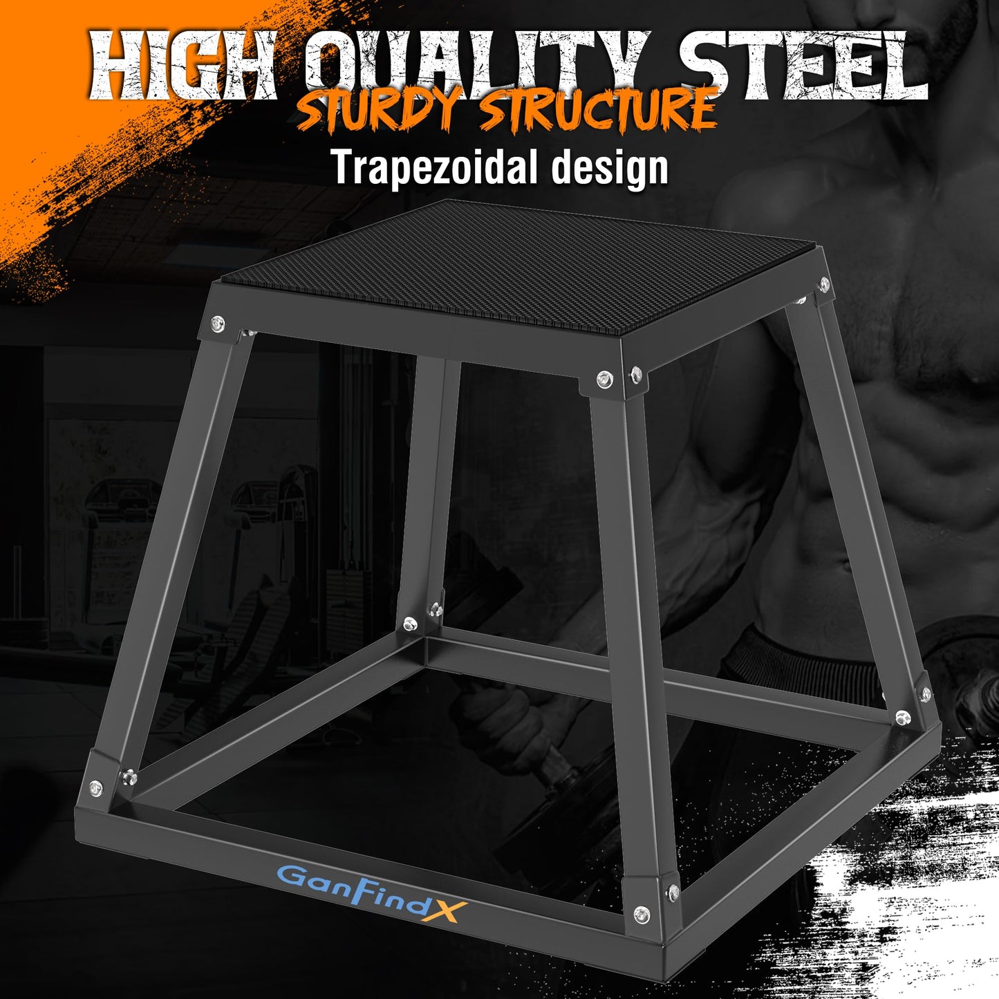 GanFindX 12In Metal Plyometric Jump Box, Heavy Duty Plyometric Platform with Anti Slip Surface, Fitness Exercise Step Up Box for Home Gym Training, Agility and Strength Conditioning (12/18/24'')