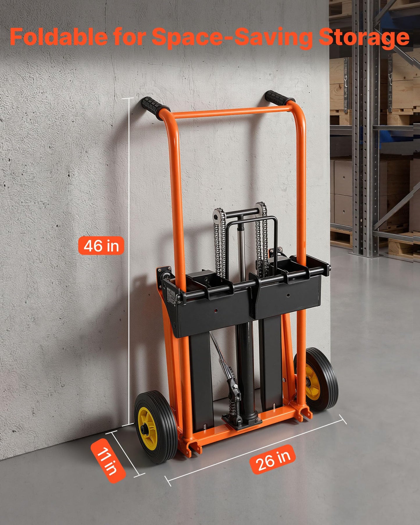 VEVOR Hydraulic Material Lift Winch Stacker, 450 lbs Load Capacity, 35.4'' Max Lifting Height, Pallet Truck Dolly with Fork Lift Table, Foldable & Portable Pallet Jack Table Cart, Orange & Black