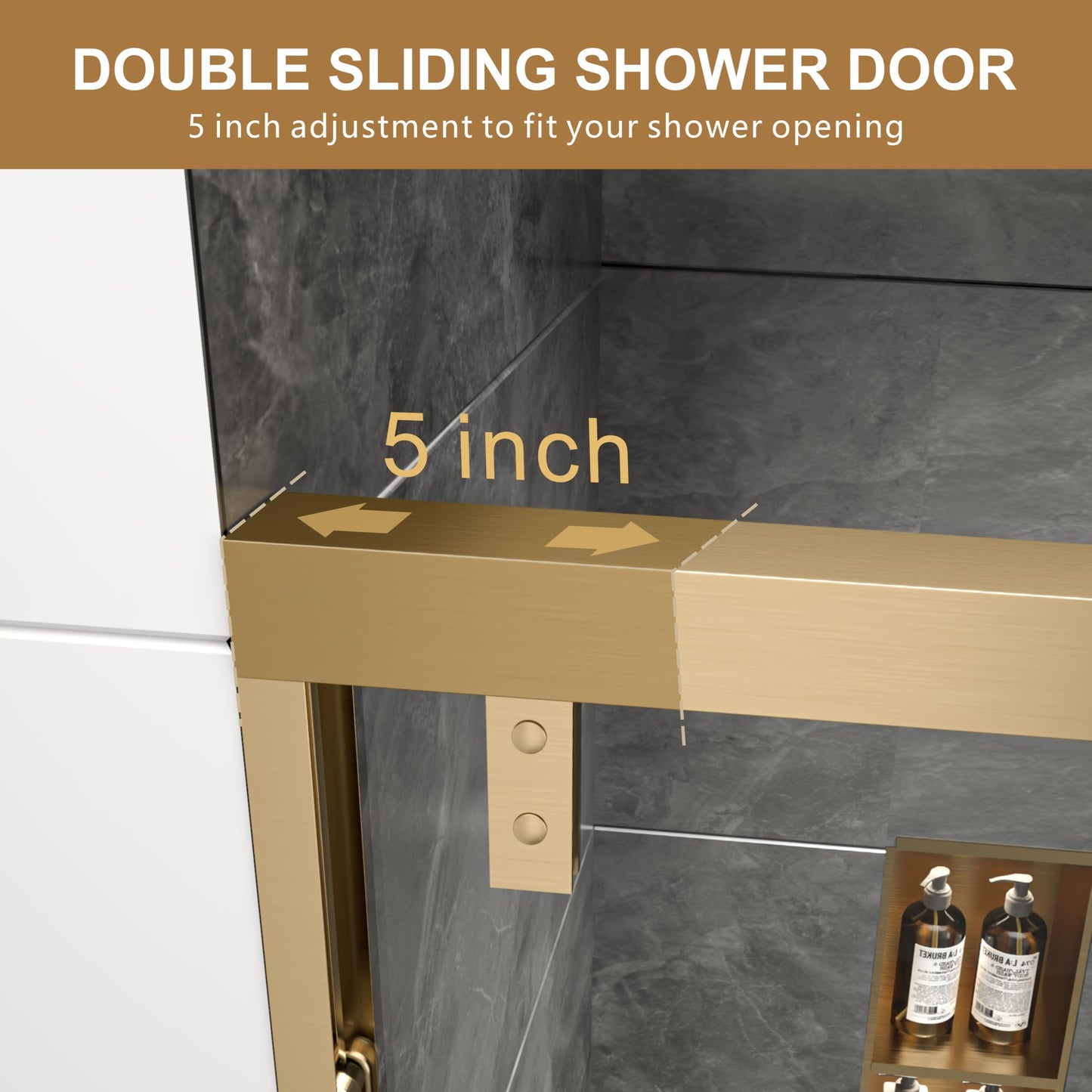 RFN 56-60" W x 76" H Framed Bypass Double Sliding Shower Door, 1/4" (6 mm) Easy-to-Clean Treated Clear Tempered SGCC Glass,Bathroom Door(Brushed Gold, 56-60" W*76" H)