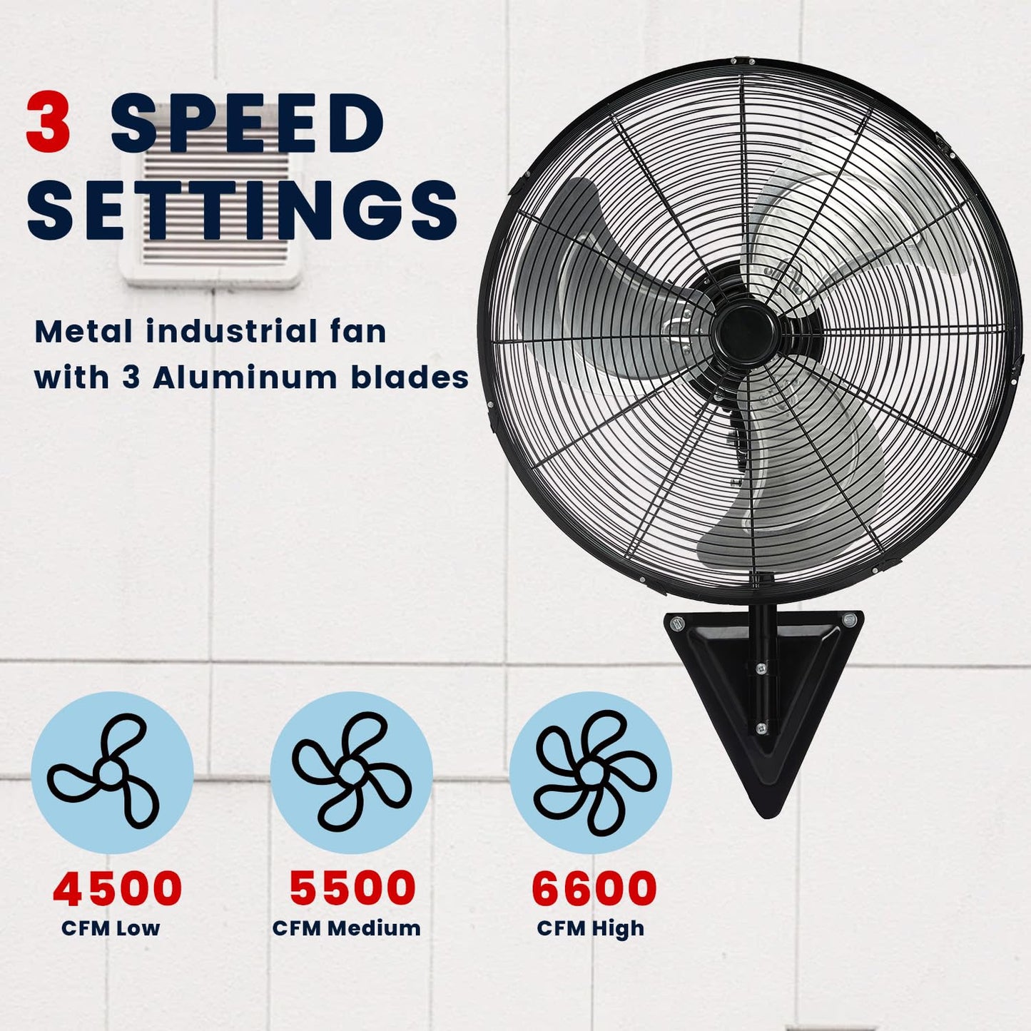 TMWINGS 20 Inch Wall Mount Fan, 2 Pack Heavy Duty Oscillating Wall-Mounted Fan with 6600 CFM, High Velocity 3 Speed Fans with Adjustable Tilting for Workshop, Garage, Patios, Industrial, Black