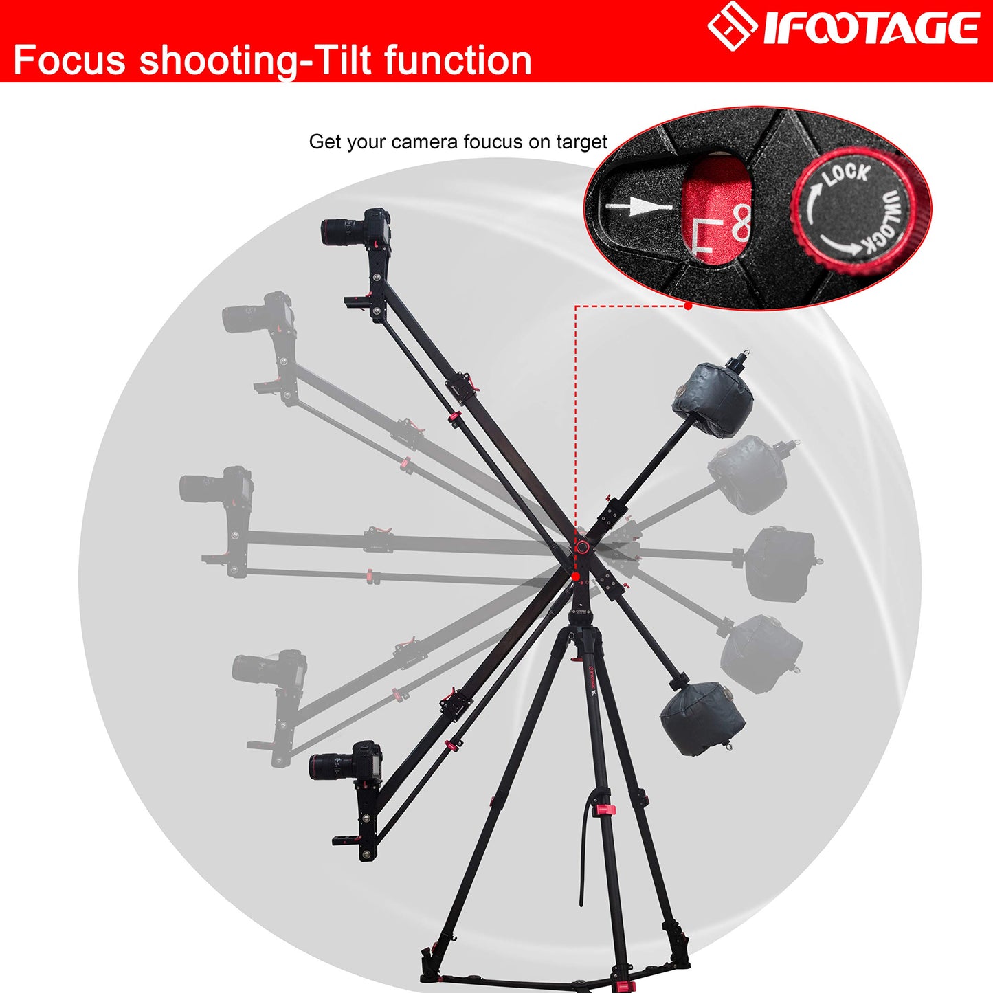IFOOTAGE 85 inches Carbon Fiber Camera Mini Jib Crane M1 III (Hold up to 33lbs) Foldable and Extendable Jib Arm with 1/4 & 3/8 inch Quick Release Plate
