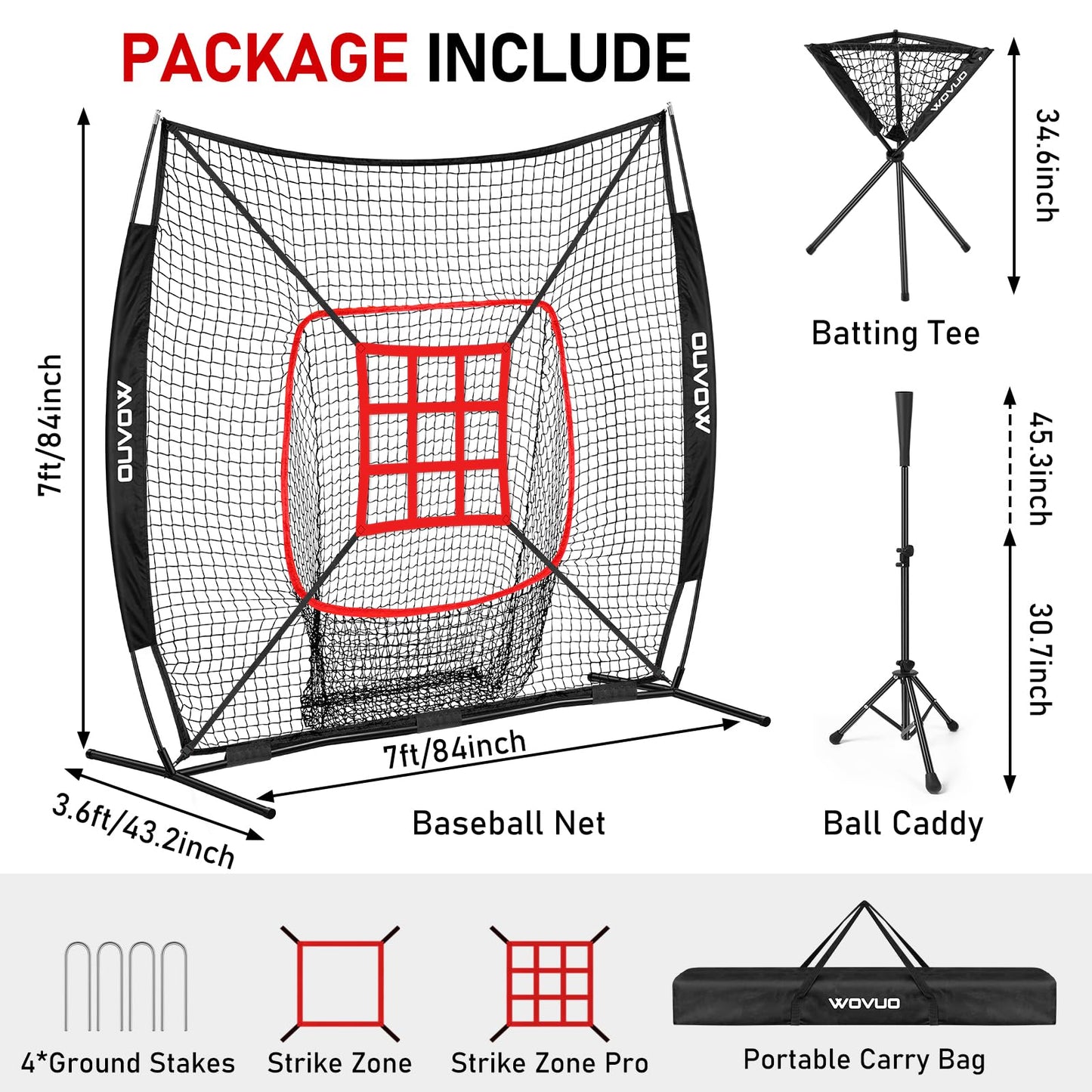 7x7 ft Baseball Net for Batting Pitching Hitting, Softball Pitching Net with Strike Zone, Tee, Ball Caddy, Softball Batting Net Baseball Training Equipment for Kids Adult Youth Sport Practice