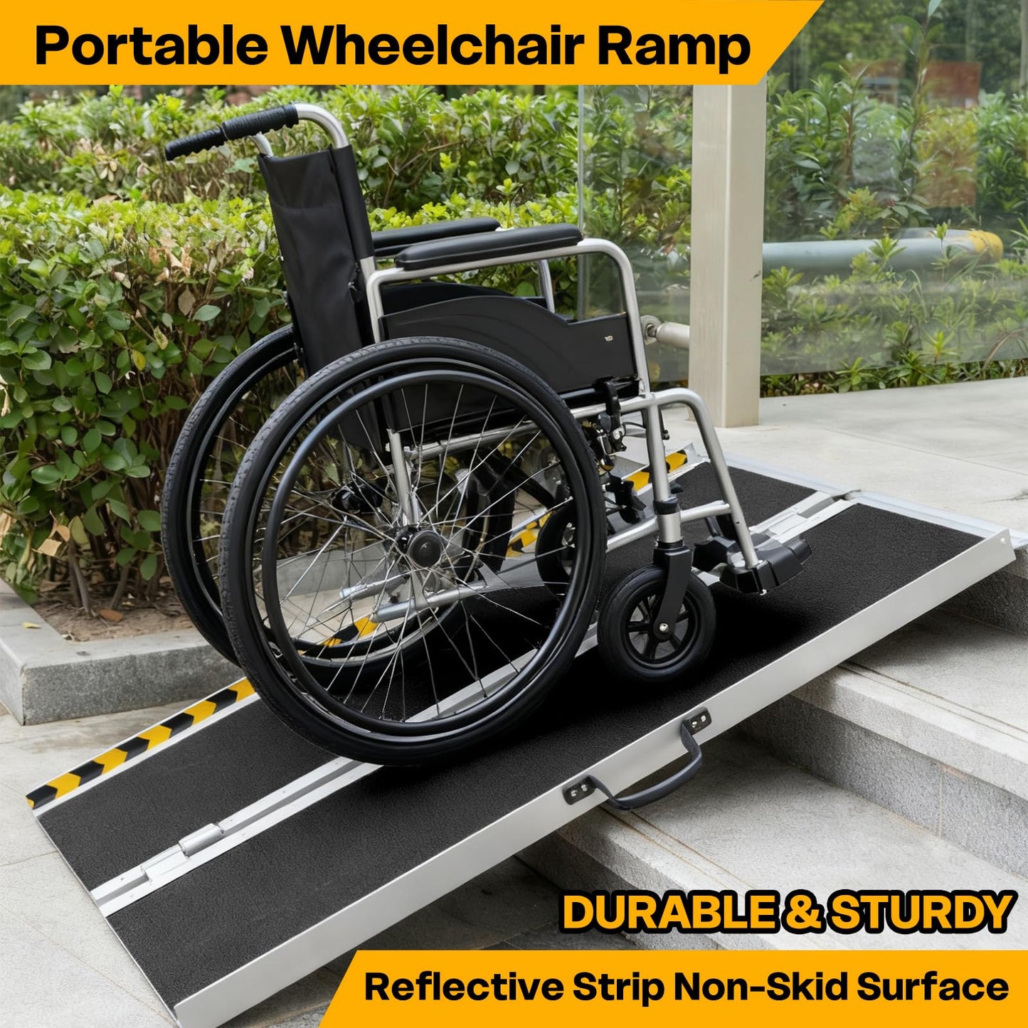 Vie Triomphe 4FT Portable Wheelchair Ramp, Non-Slip Folding Aluminum Threshold Ramp for Home Entry, Steps, Doorways, Curbs, Wheelchairs, Scooters & Walkers