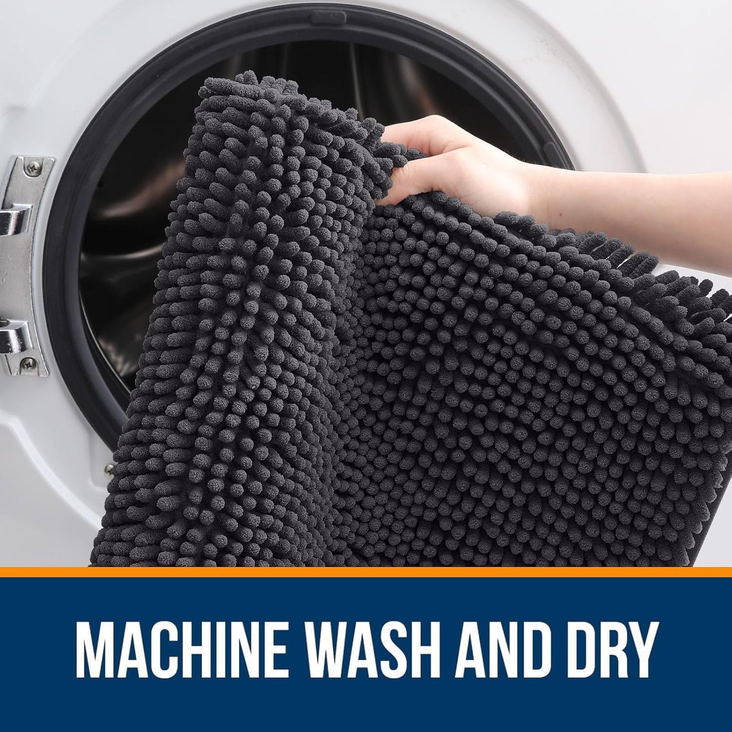 OLANLY Bathroom Rugs - Extra Soft Chenille Bath Mats with Rubber Backing | 44x24, Quick Dry, Dark Grey