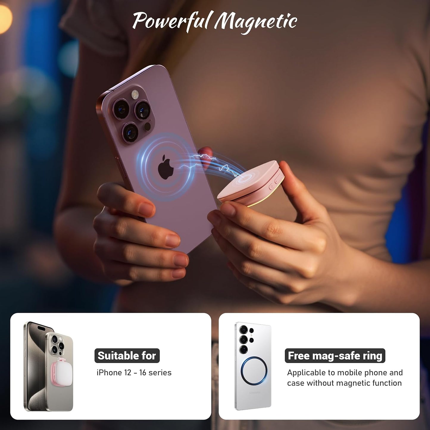 cocobeen 5 Magnetic Selfie Light for Phone: Led Mode with Mirror Compatible for iPhone & Android - Rechargeable
