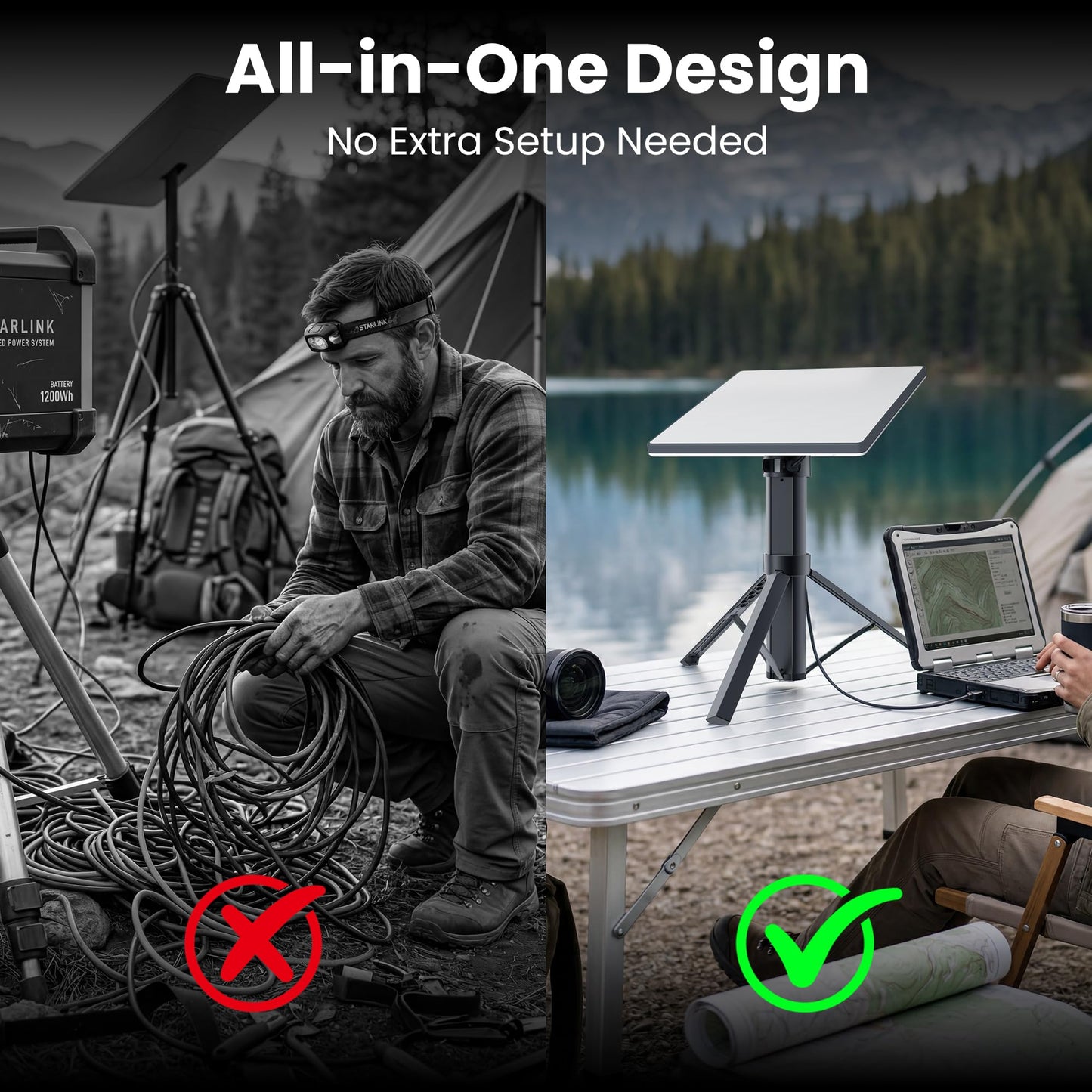 votsolix Starlink Mini Battery Pack 45000mAh 166Wh, 6–8H Runtime, All-in-One Tripod Power, IP67 Waterproof, USB-C PD Fast Charging for Camping RV Off-Grid
