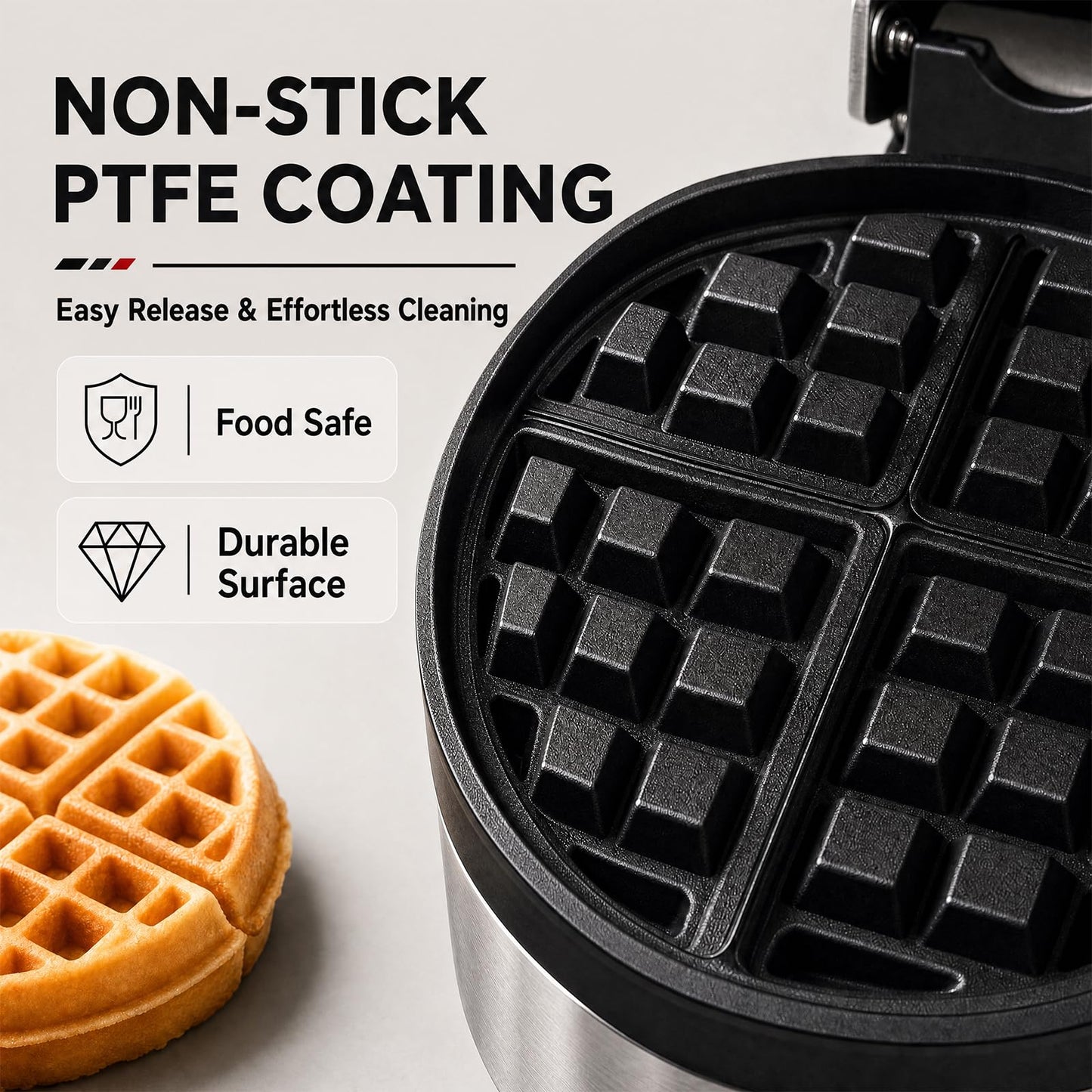 Commercial Waffle Maker 1300W Non-Stick Waffle Iron Rotatable 180° Waffle Baker Machine With Temp and Time Control for Bakery Snack Bar Family