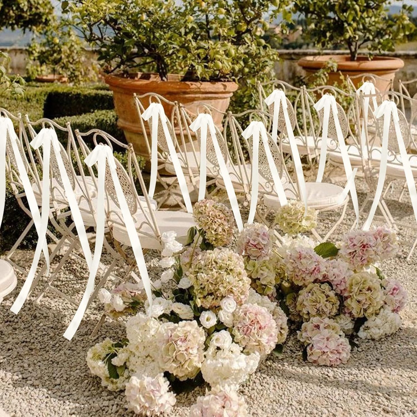 Skiennix 24 Pcs Ivory Ribbon Bows - Elegant Wedding Chair Decorations | Perfect for Bridal Showers & Ceremonies