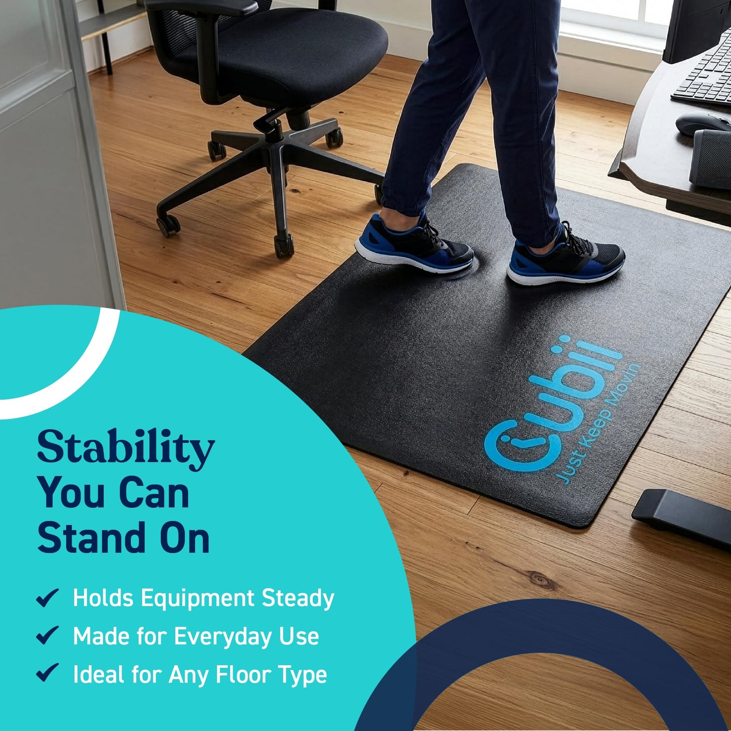 Cubii Non-Slip Workout Mat for Under Desk Ellipticals, Floor Protection Exercise Surface for Bike, Fitness Equipment & Indoor Cycling, Home Gym Use, 24" x 18"