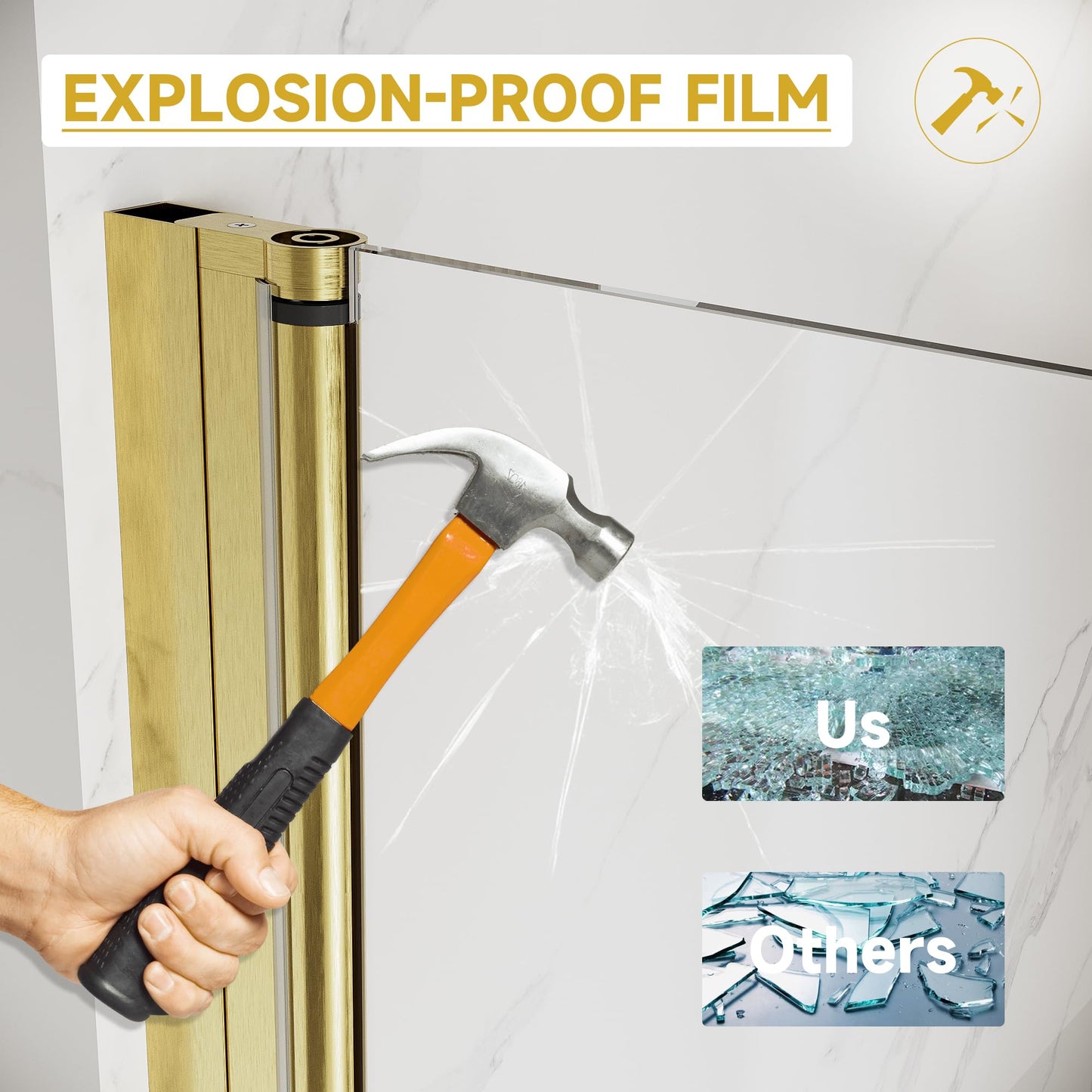 Pivot Shower Door 36" W x 72" H, Semi-Frameless Brushed Gold Shower Glass Door with 6mm SGCC Clear Tempered Glass, Reversible Design, Waterproof Seal, Anti-Fog & Easy Clean Coating