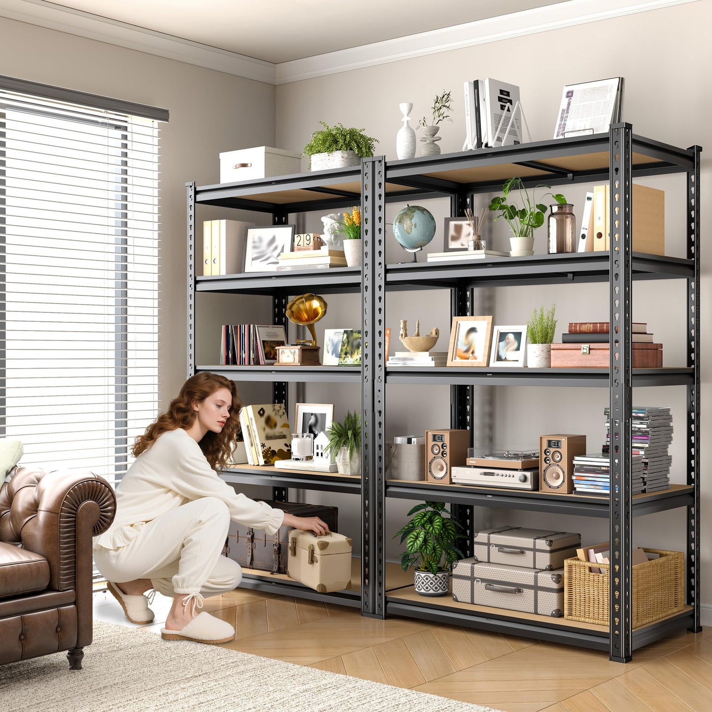 DurayLoly 2010LBS Garage Shelving Unit, Heavy Duty Storage Shelves, Adjustable 5 Tier Utility Metal Shelf for Pantry Kitchen Basement Commercial Use, 11.9" D×27.7" W×60" H, 2 Pack