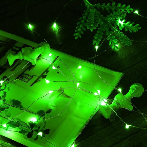 Ariceleo Mini Fairy Lights - Battery Operated Copper Wire String Lights | 16ft Green for St. Patrick's Day Decor