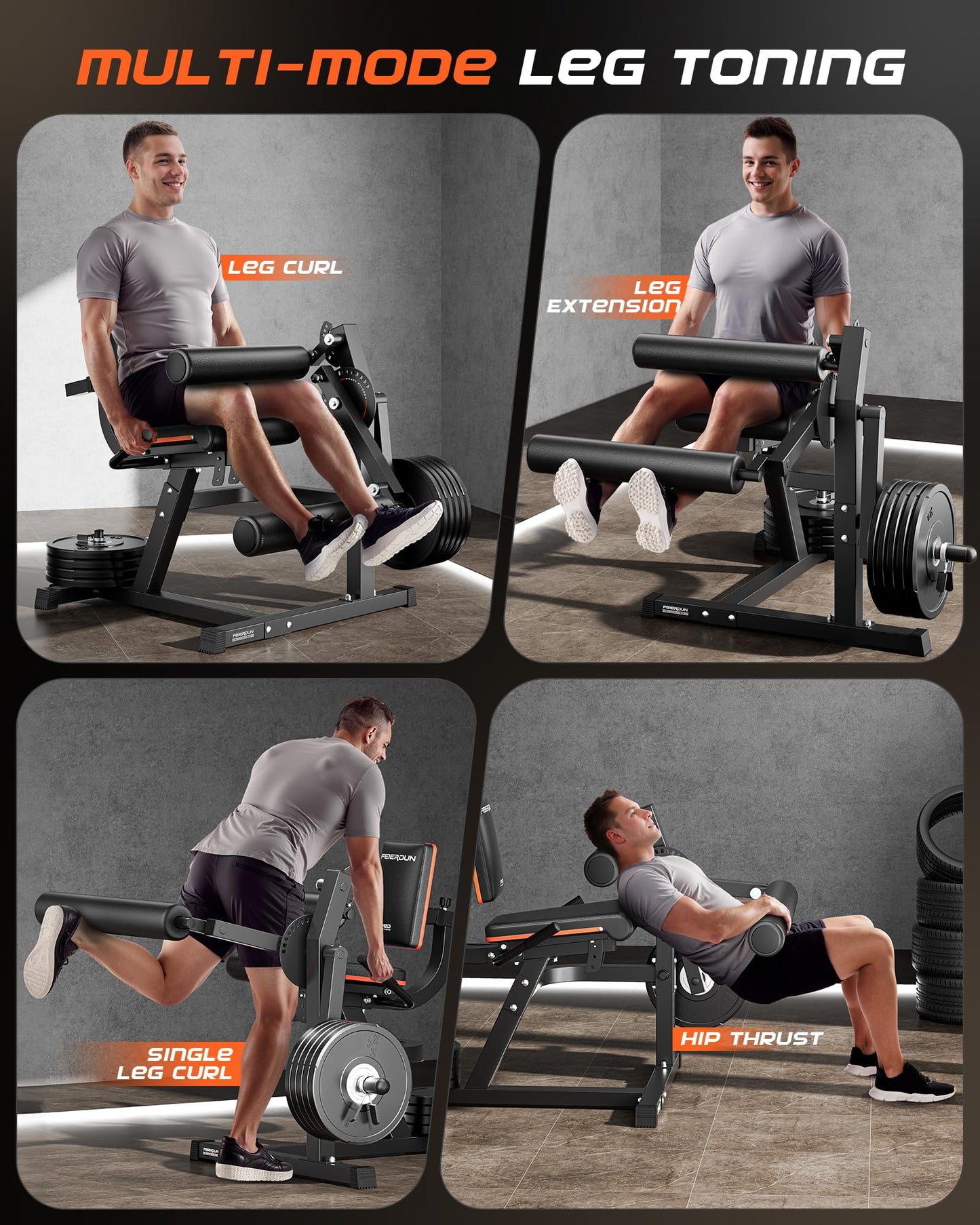 FEIERDUN 4-in-1 Adjustable Leg Extension Curl Machine - 700lbs Capacity Leg Extension Machine for Lower Body Workouts - Adjustable Leg Curl Machine, Home Gym Weight Machine, Black