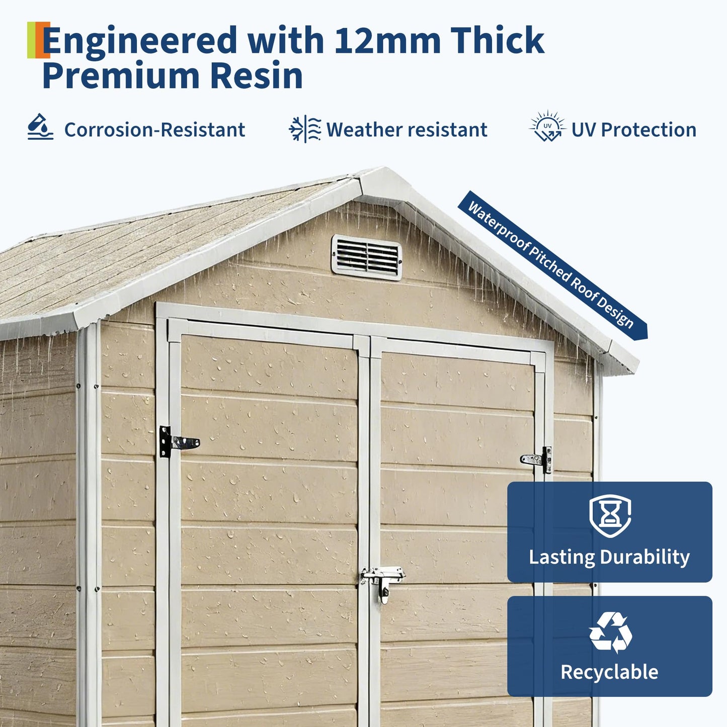 6x4 ft Outdoor Storage Shed with Floor, Plastic Resin Garden Shed with Window & Lockable Door, Tool Shed for Patio, Backyard, Lawn Mower, Bike Storage