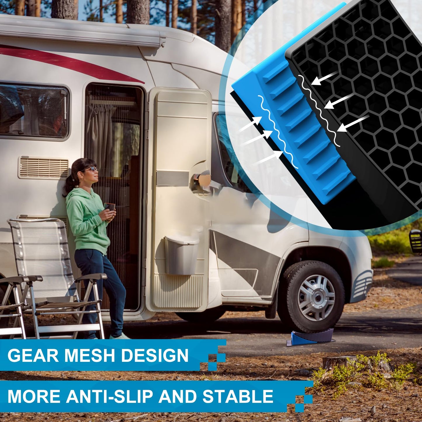 LEIDGG 2Packs RV Leveling Blocks System Kit Camper Leveling Blocks for RVS Trailer with Carrying Bag, Anti-Slip Mats, T Bubble Level Up to 35000 LBS Blue