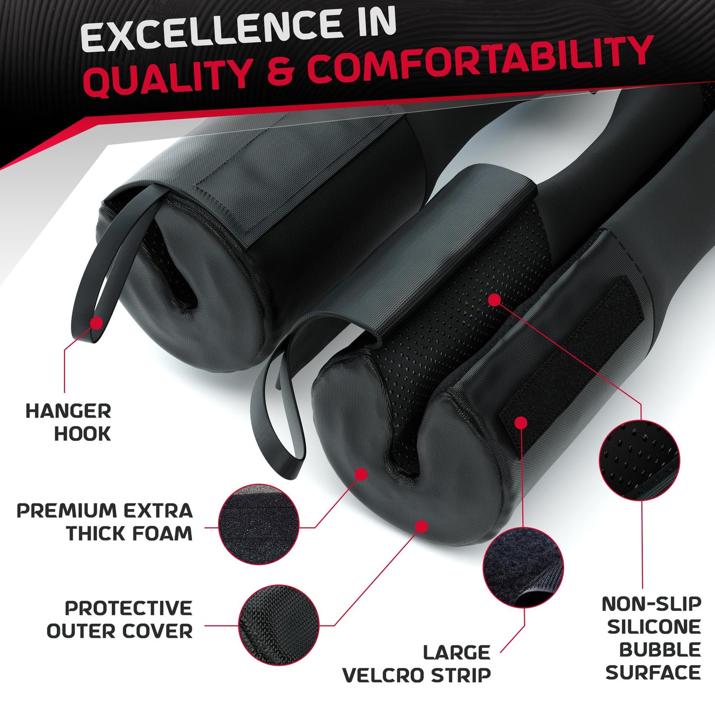 Zenooze Versatile Barbell Pad, Non-Slip Design, 100% Washable, Comfortable Barbell Squats Pad, Hip Thrust Pad for Barbell Cushion Pad - Gym Bar Pad for Hip Thrusts, Fits Standard and Olympic Bar