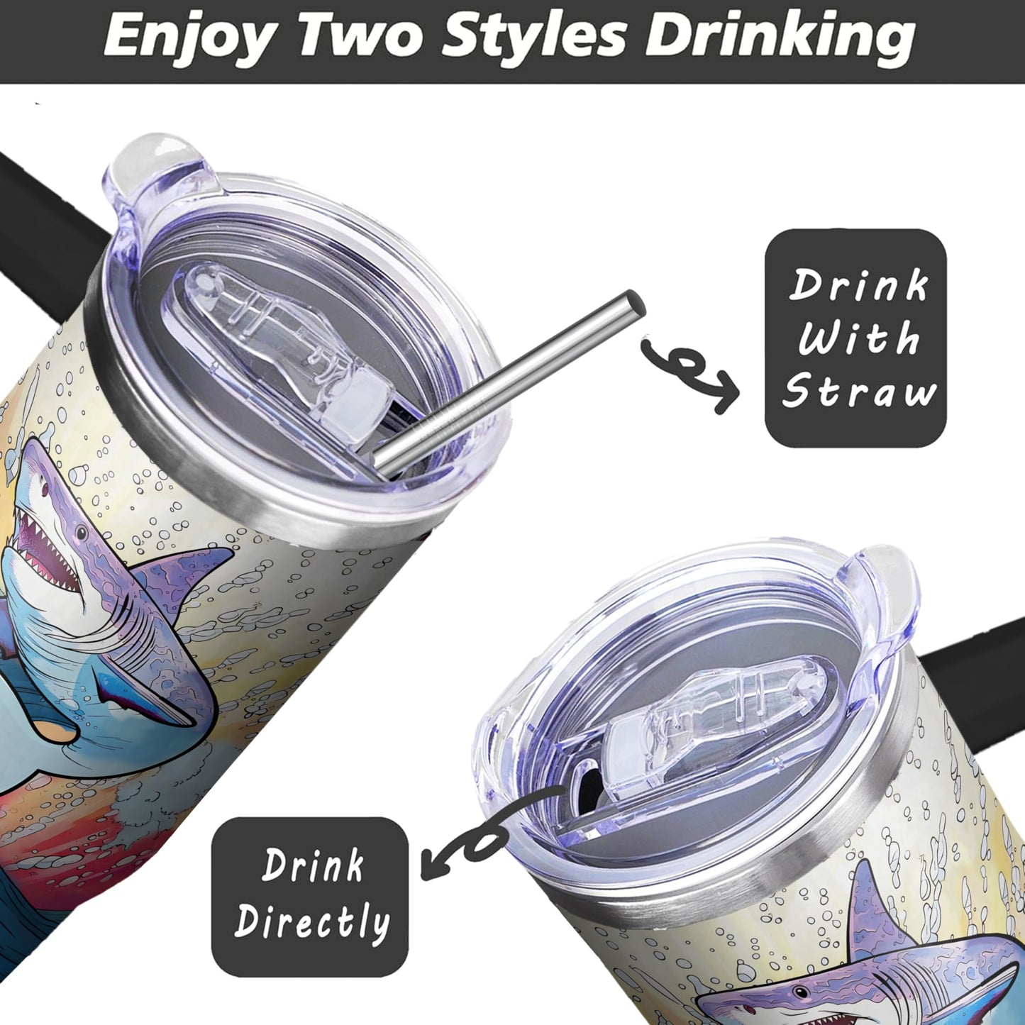 Ksoemar 40 Oz Shark Tumbler with Handle and Straw, Double Wall Stainless Steel Shark Cup, Sharks Coffee Mug Keeps Drinks Cold & Hot Gifts for Women Men Friends for Birthday, Chrismas, Thanksgiving