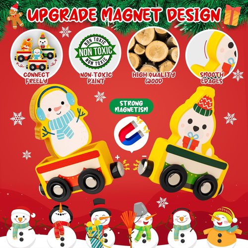 Commodum Christmas Advent Calendar - Magnetic Wooden Animals Train Set for Kids | 24 Days of Fun