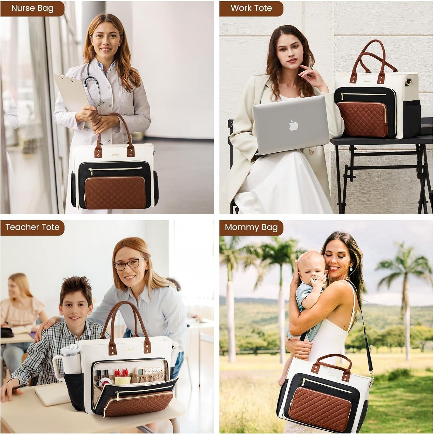 LOVEVOOK 15.6 Inch Teacher Tote Bag for Women Work, Laptop Bag With Large Cup Holder, Nurse Bags Professional Briefcase