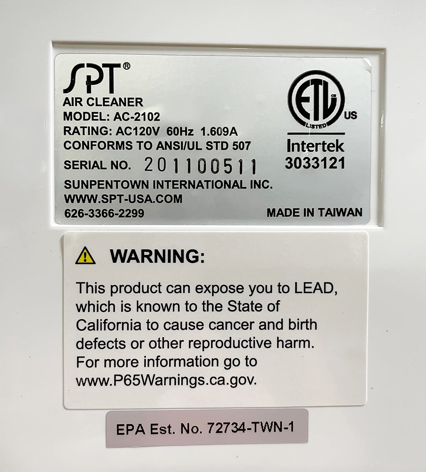 SPT AC-2102A: Heavy Duty Air Cleaner with HEPA, Carbon, VOC & TiO2 (Captures Smoke, dust, Pollen, PM2.5, Virus, Bacteria and Mold)