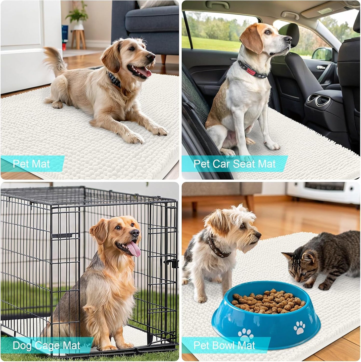 OLANLY Dog Door Mat - Absorbent Non-Slip Mud Mat for Dogs | Quick Dry Chenille, 47x20, Ivory