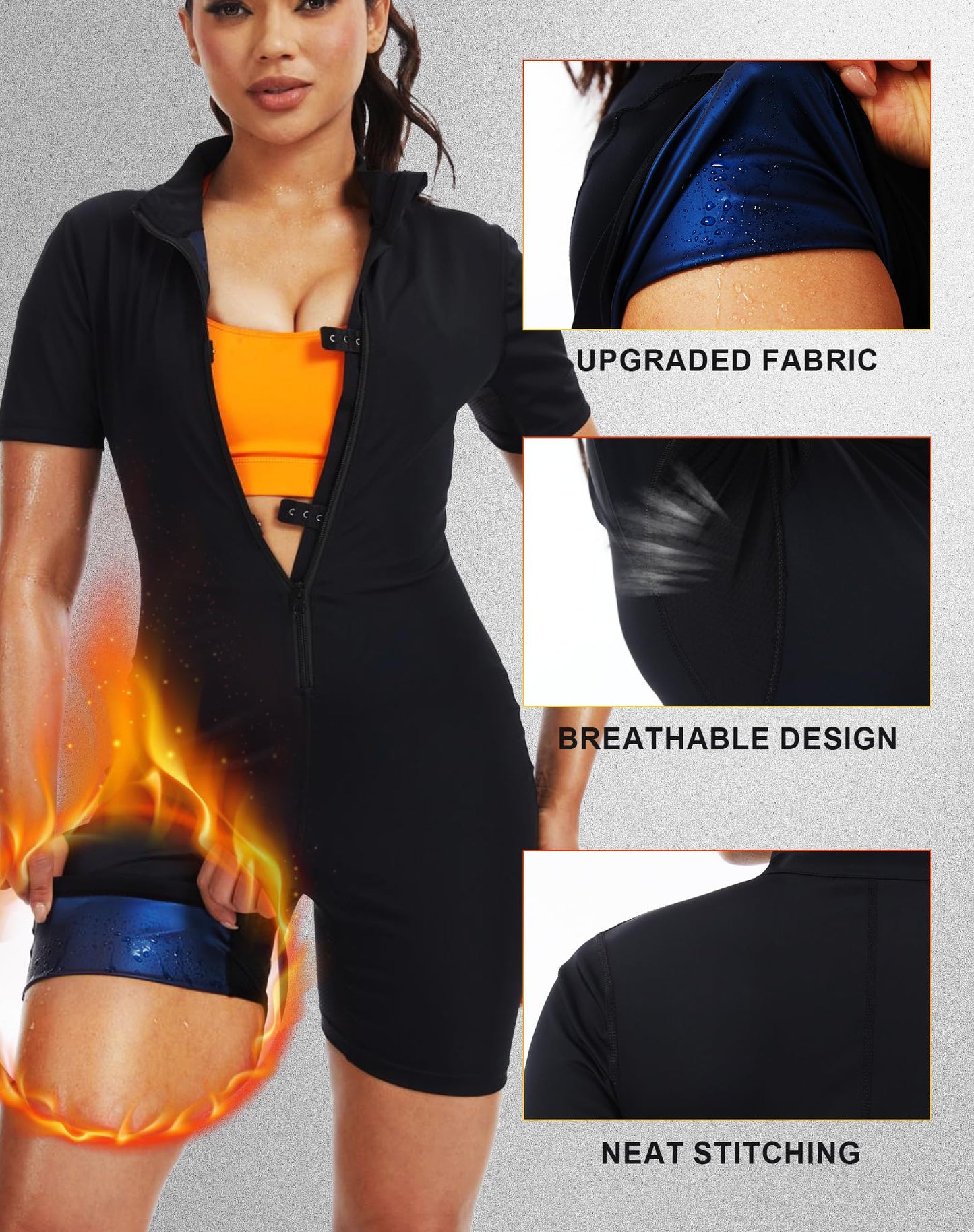 Full Body Sauna Suit for Women Sweat Jumpsuit Weight Loss Waist Trainers Lower Belly Fat Workout Shirt Top SweatSuits M