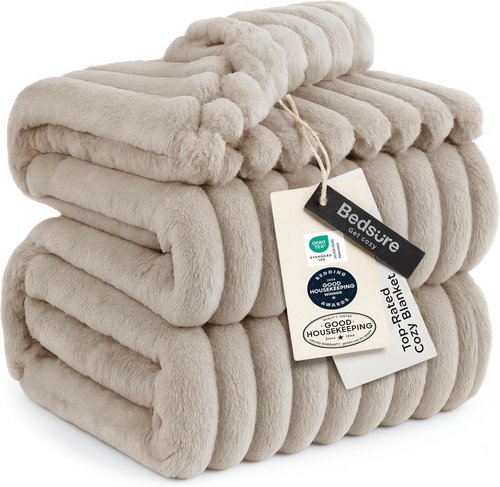 Bedsure GentleSoft Blanket - Cozy California King Size Throw in Beige, 102x96 Inches for Ultimate Comfort