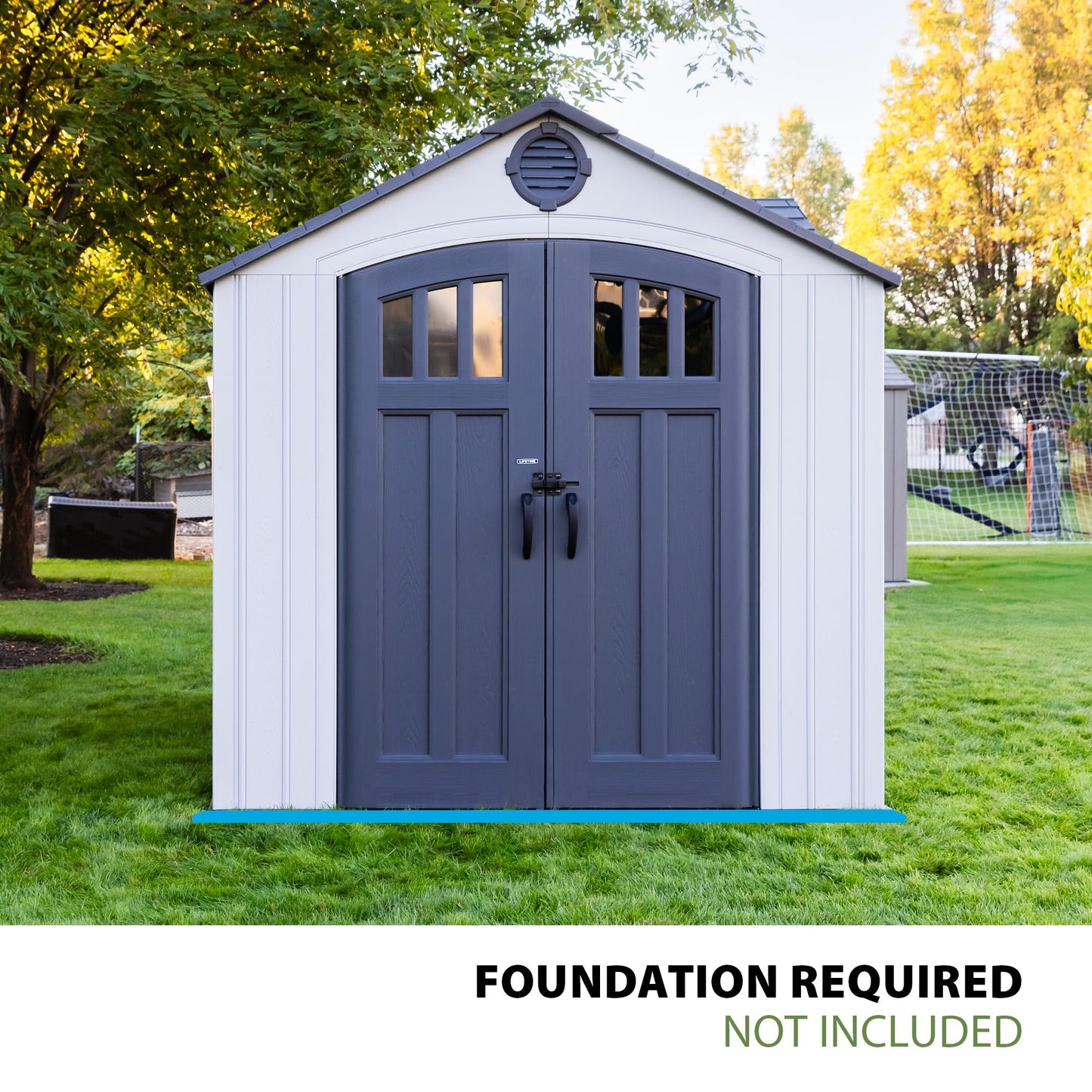 Lifetime Dual Entry Outdoor Storage Shed, 10x8 Ft, Gray, Resin Tool Shed with Double Doors
