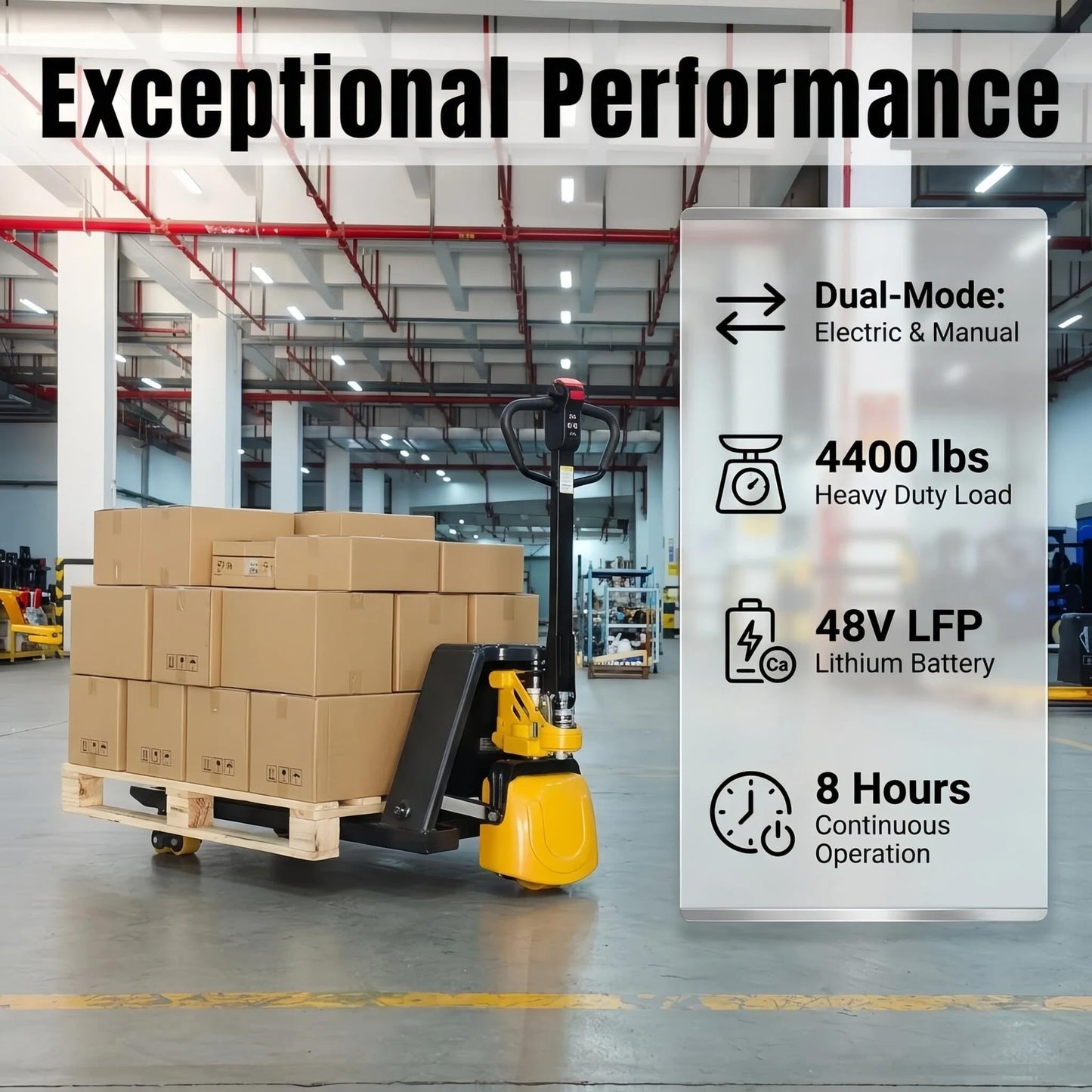 Amarite Electric Pallet Jack, 4400 lbs Capacity Lithium Powered Pallet Truck, 48V/15Ah Fast Charging Battery, 48" x 27" Forks for US Standard Pallet, OSHA Compliant with Electromagnetic Brake (2PCS)