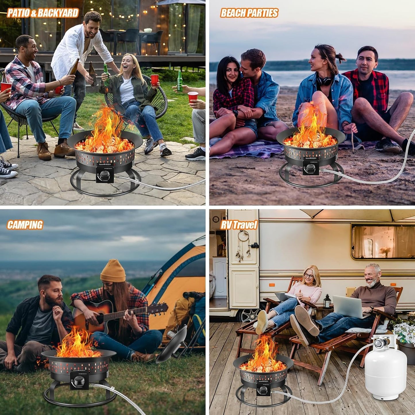 GasBRUH 19″ Outdoor Portable Propane Fire Pit with Grill Grate, Cover&Carry Kit,60,000 BTU Camping Propane Firepit,Smokeless Gas Firebowl, Portable Gas Fire Pit for Outside Patio,Camping,RV