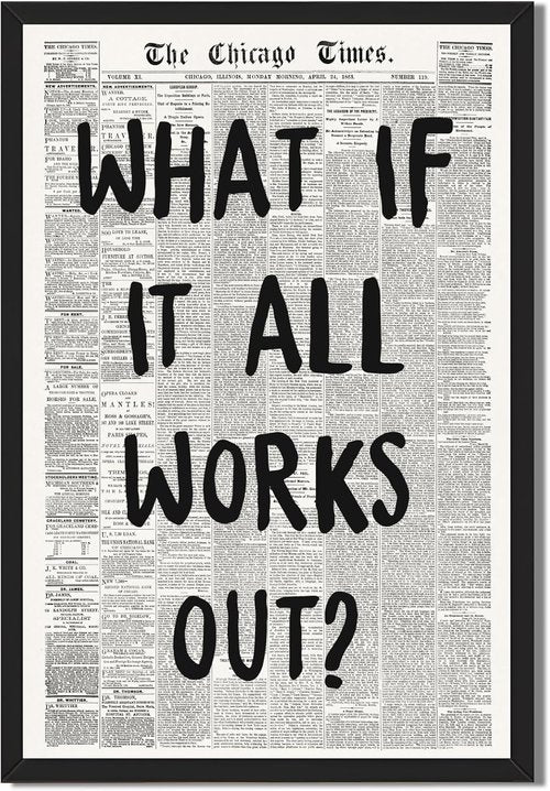 Framed What If It All Works Out Wall Art - Black & White Motivational Canvas Print | 12x16 Inch