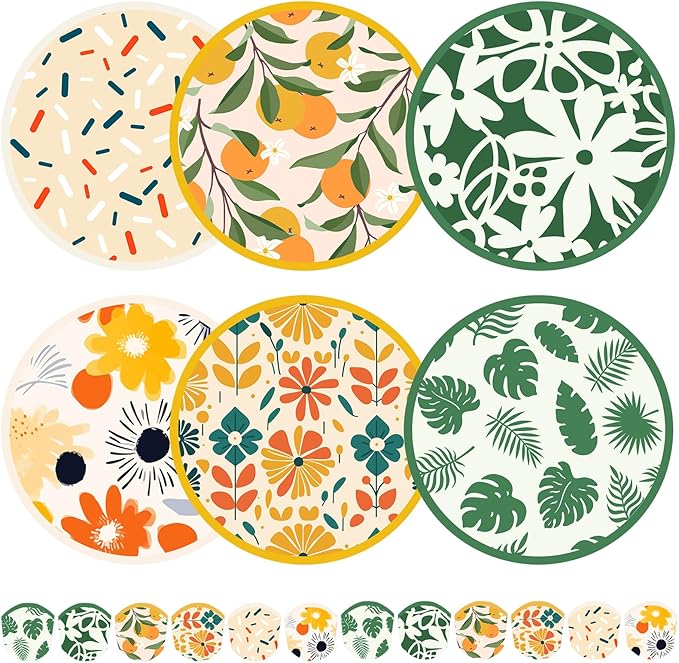 Mototo Foldable Flying Disc Fans, 36PCS Foldable Disc Fan 8 Inch Pop up Round Collapsible Hand Fan Bulk with Pouch for Women Purse Travel Beach Game Wedding Party Favor Decoration, 6 Abstract Style