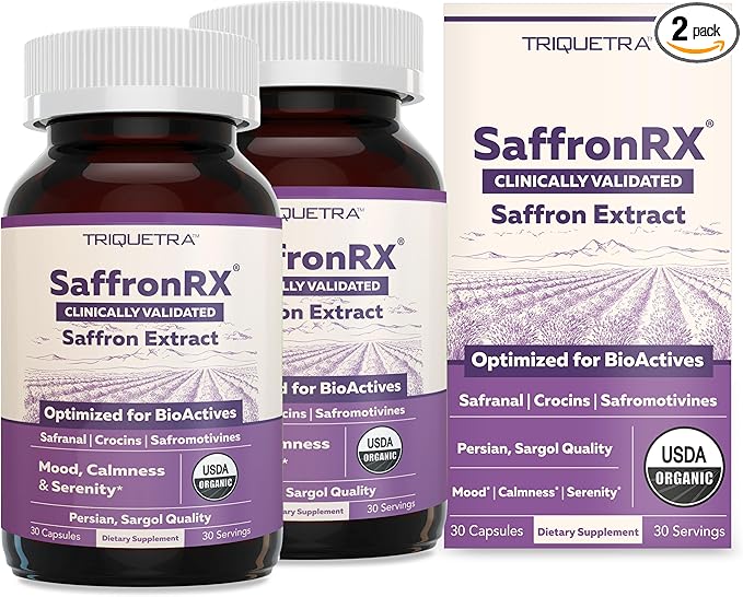 Organic Saffron Extract: Optimized Extract with Safromotivines, Safranal, and Crocins – Clinically Studied | Premium Persian Sargol Quality | Supports Mood, Calmness, and Relaxation – 2-Pack