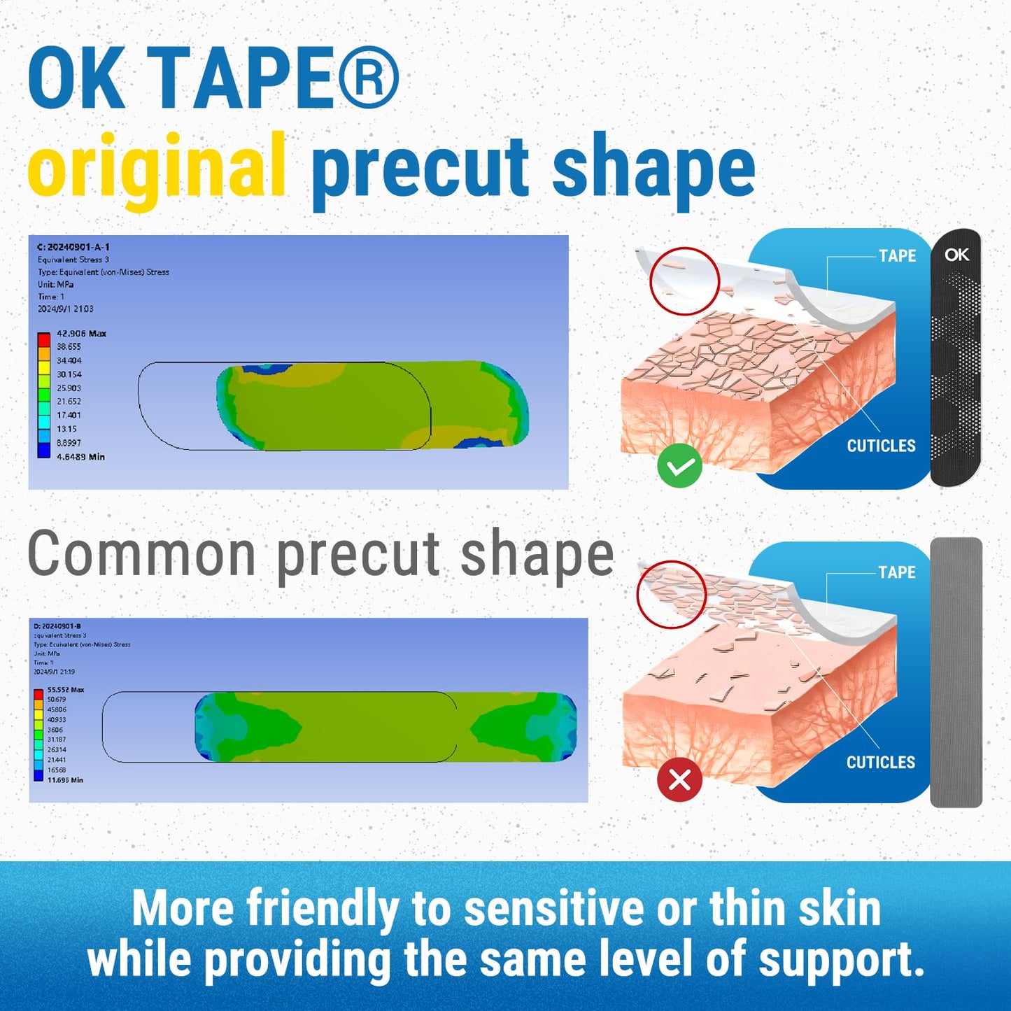 OK TAPE Synthetic Kinesiology Tape Precut Strips, Waterproof Elastic Athletic Tape for Pain Relief & Muscle Support, Reflective Design, 2in×16.4ft Roll, 20 PCS -Purple