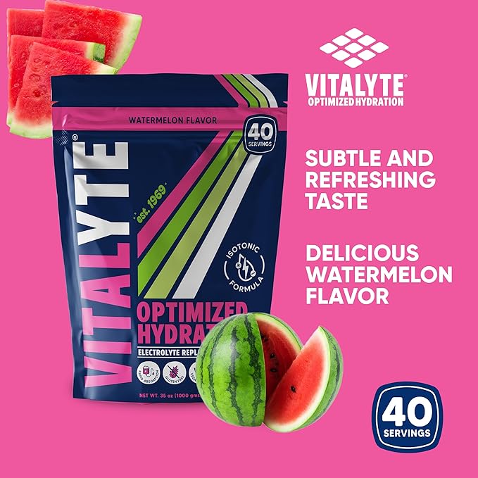 Vitalyte Electrolyte Powder Drink Mix, Isotonic Electrolyte Hydration Mix, Bulk Case Pack (12 Pack, Watermelon)
