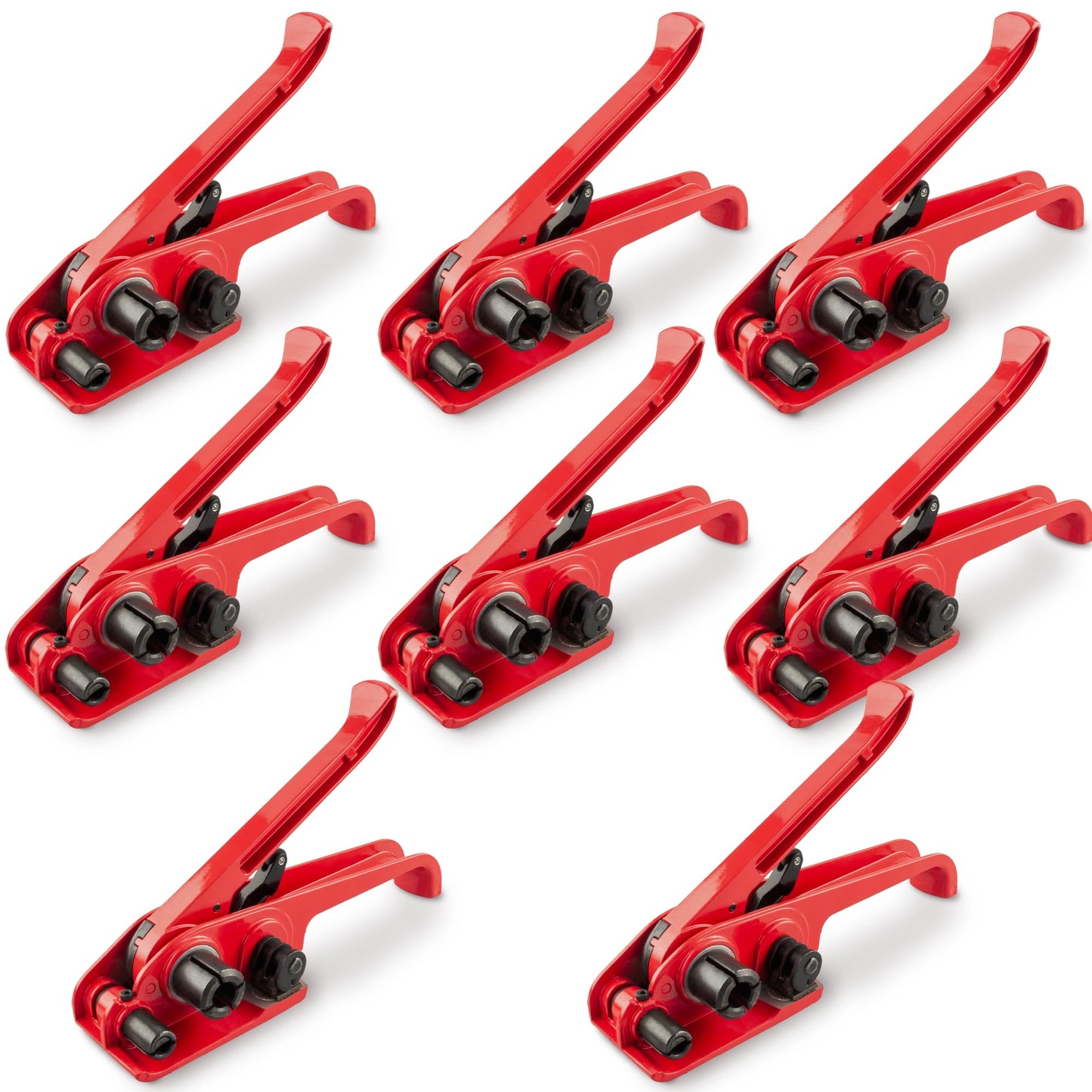 Heavy Duty Poly Strapping Tensioner with Cutter - Manual Strap Tool for 1/2"-3/4" PET & PP Strap, Durable Tensioner Tool for Home Moving & Commercial Shipping (Red, 8 Packs)
