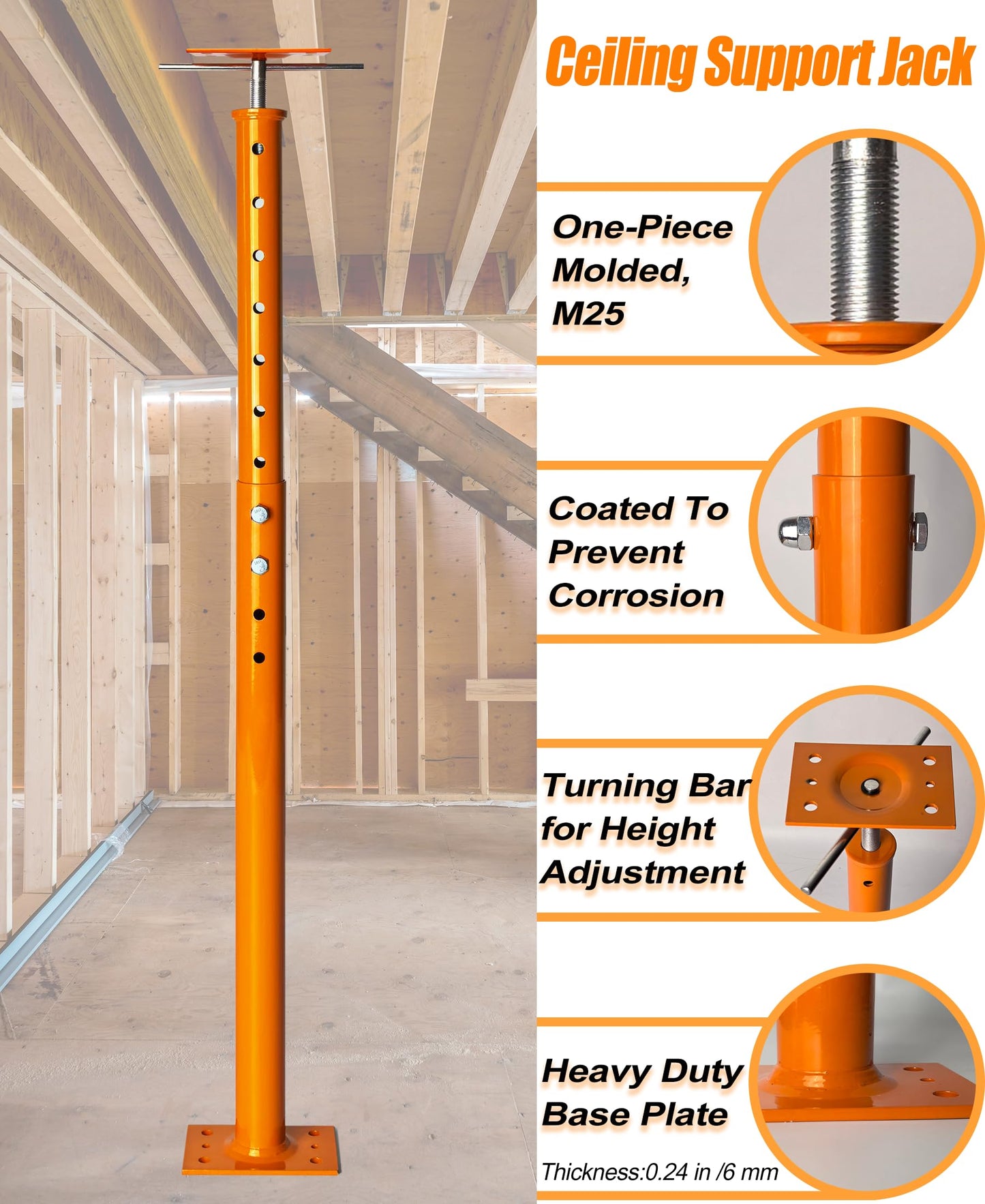 House Floor Jack, 48"-93" Adjustable Post Basement Support Pole Jacks, Heaty Duty Telescoping Jacks for Leveling, Floor Joist Jack for House Lifting Temporary Support, 18000 lbs Max Load Capacity