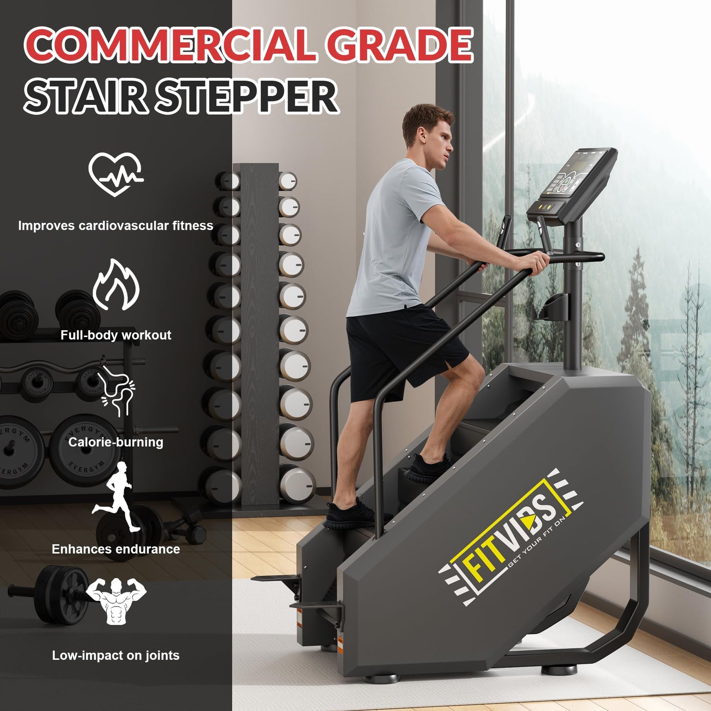 Fitvids Stair Stepper Machine, Commercial Grade Stair Climber with 15 Resistance Levels, Continuous Stair Stepping Machine for Cardio and Lower Body Workouts, LED Screen, Exercise Machine for Home Gym