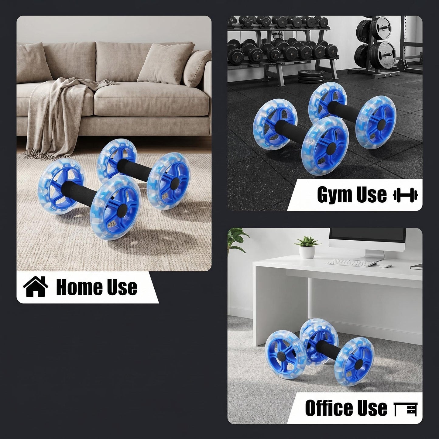 Exercise Roller Ab Exercise Abdominal Roller Wheel Dumbbell, Stable Abdominal Exercise Roller for Abs, Core Strength, Arms & Back, Portable Fitness Trainer for Men & Women